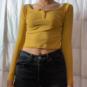 Yellow Cropped Long sleeve t shirt
